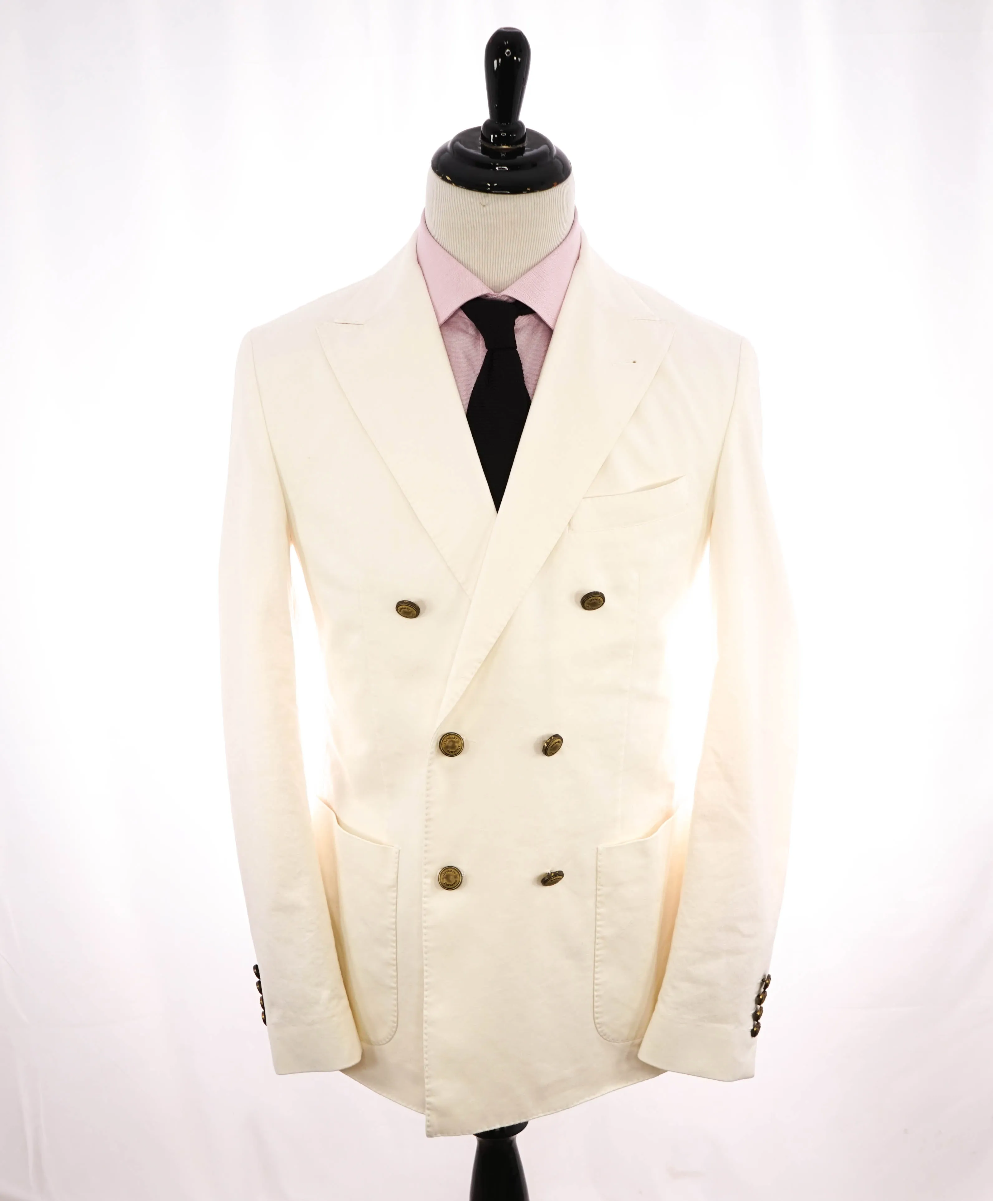 ELEVENTY - Double-Breasted Ivory COTTON / LINEN Gold Button Suit - 40R