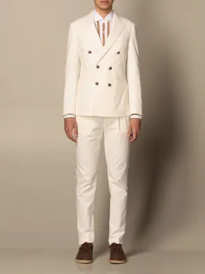 ELEVENTY - Double-Breasted Ivory COTTON / LINEN Gold Button Suit - 40R
