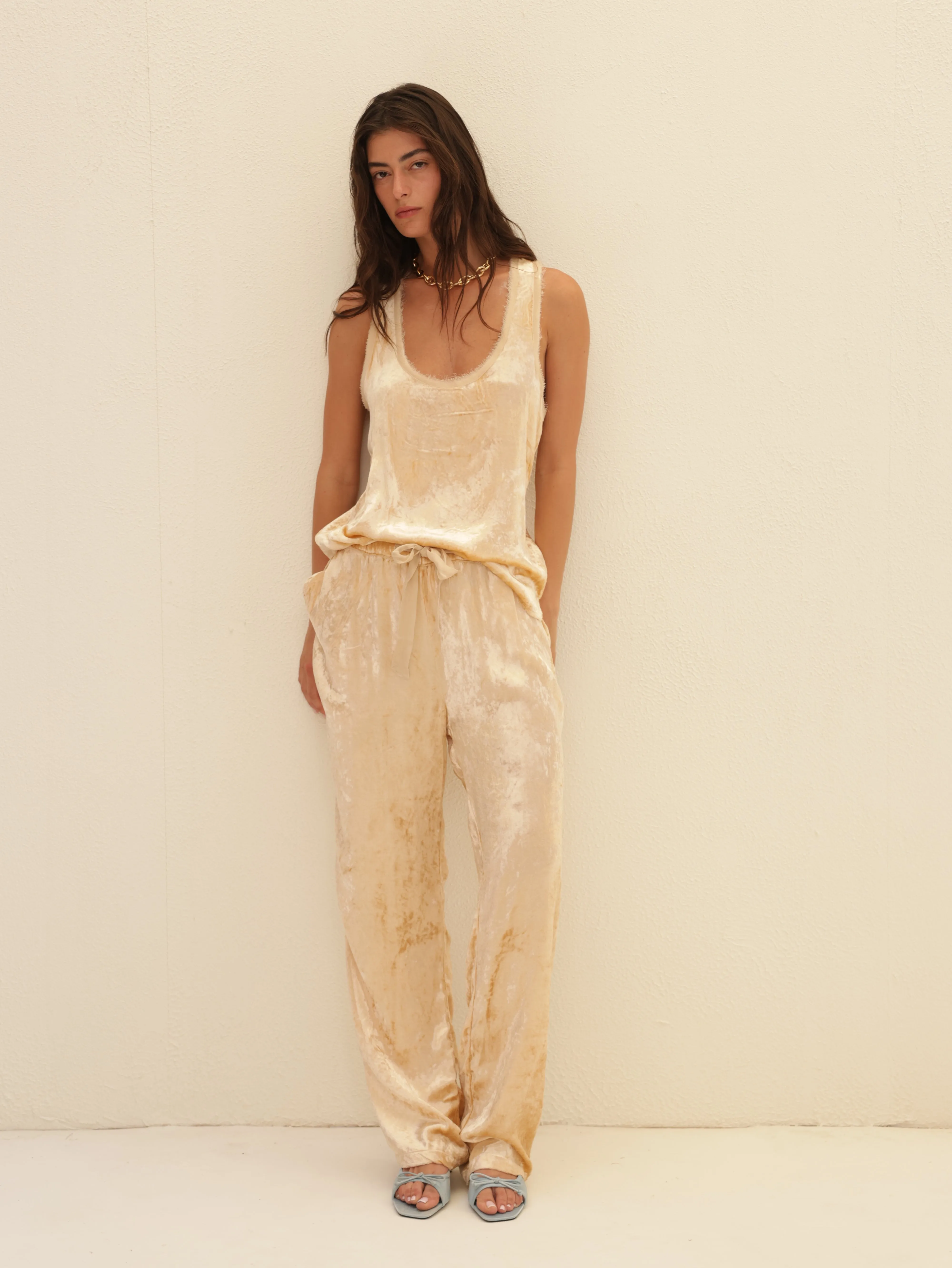 Embroidered Velvet Tank Top