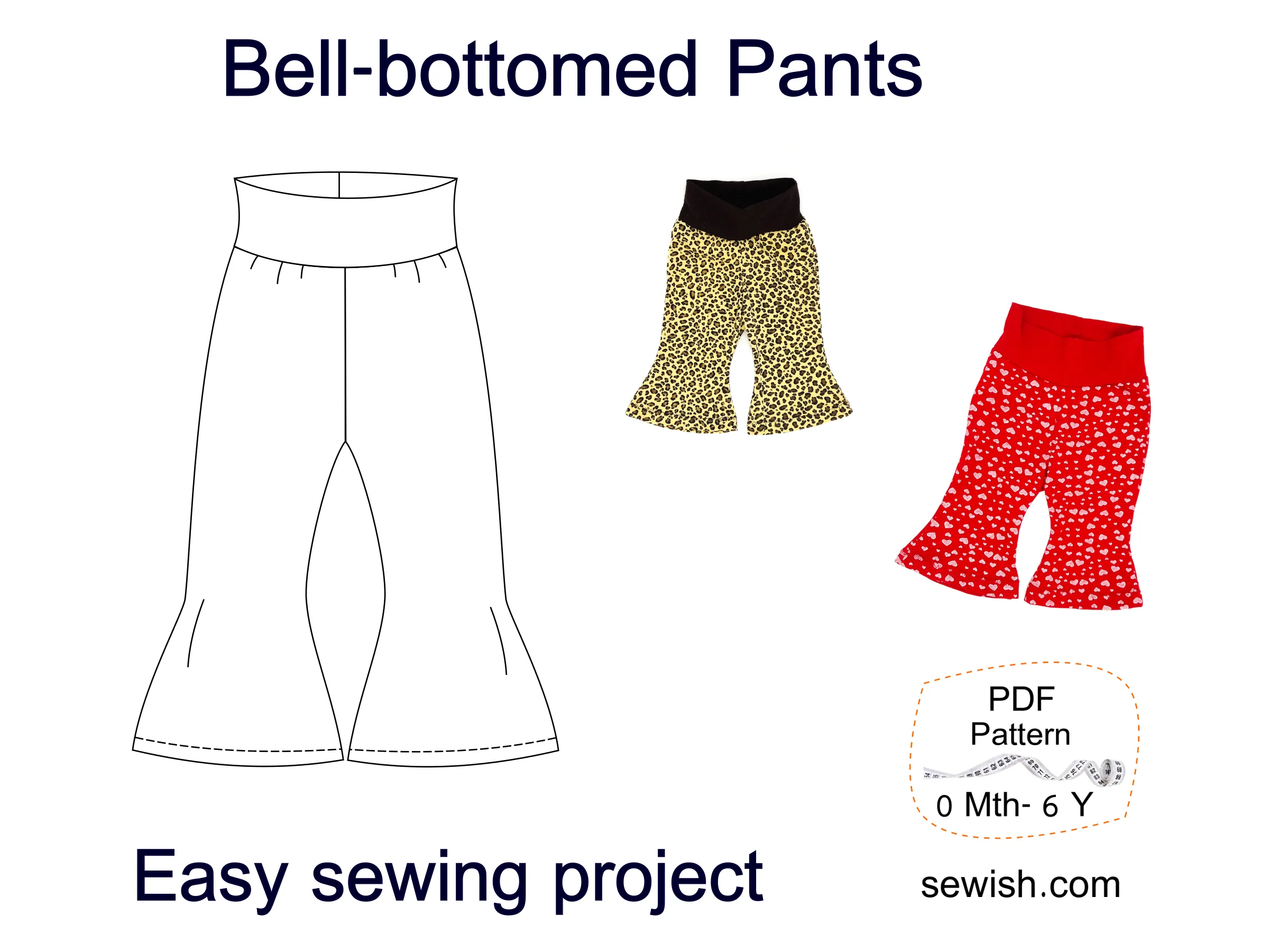 Flared Baby Pants Sewing Patterns,  Baby Hat Sewing Patterns, Sizes 0 Month-6 YEARS