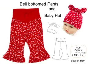 Flared Baby Pants Sewing Patterns,  Baby Hat Sewing Patterns, Sizes 0 Month-6 YEARS