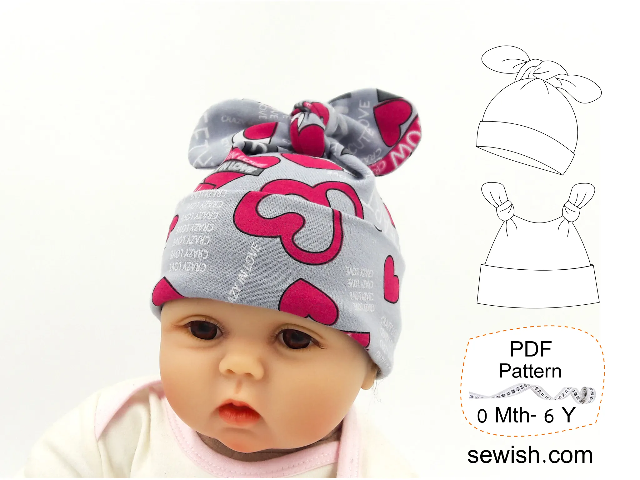 Flared Baby Pants Sewing Patterns,  Baby Hat Sewing Patterns, Sizes 0 Month-6 YEARS