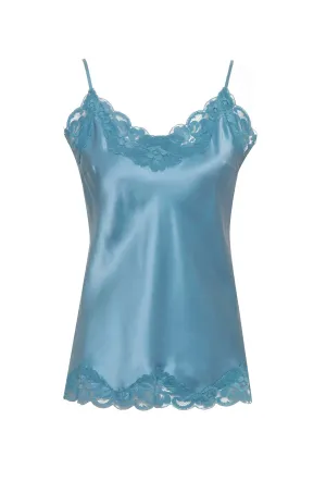 Floral Lace Silk Cami Baltic Blue