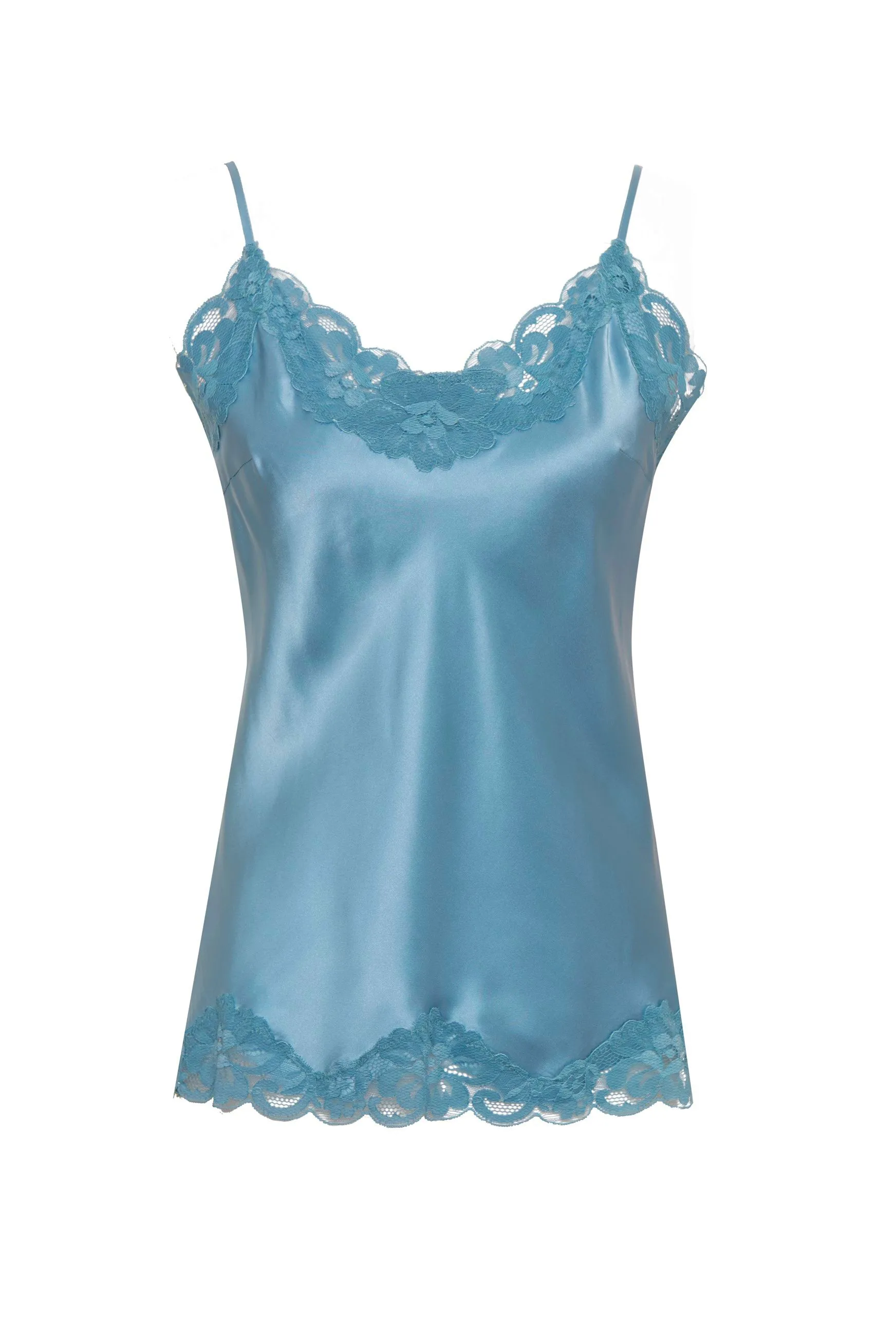 Floral Lace Silk Cami Baltic Blue