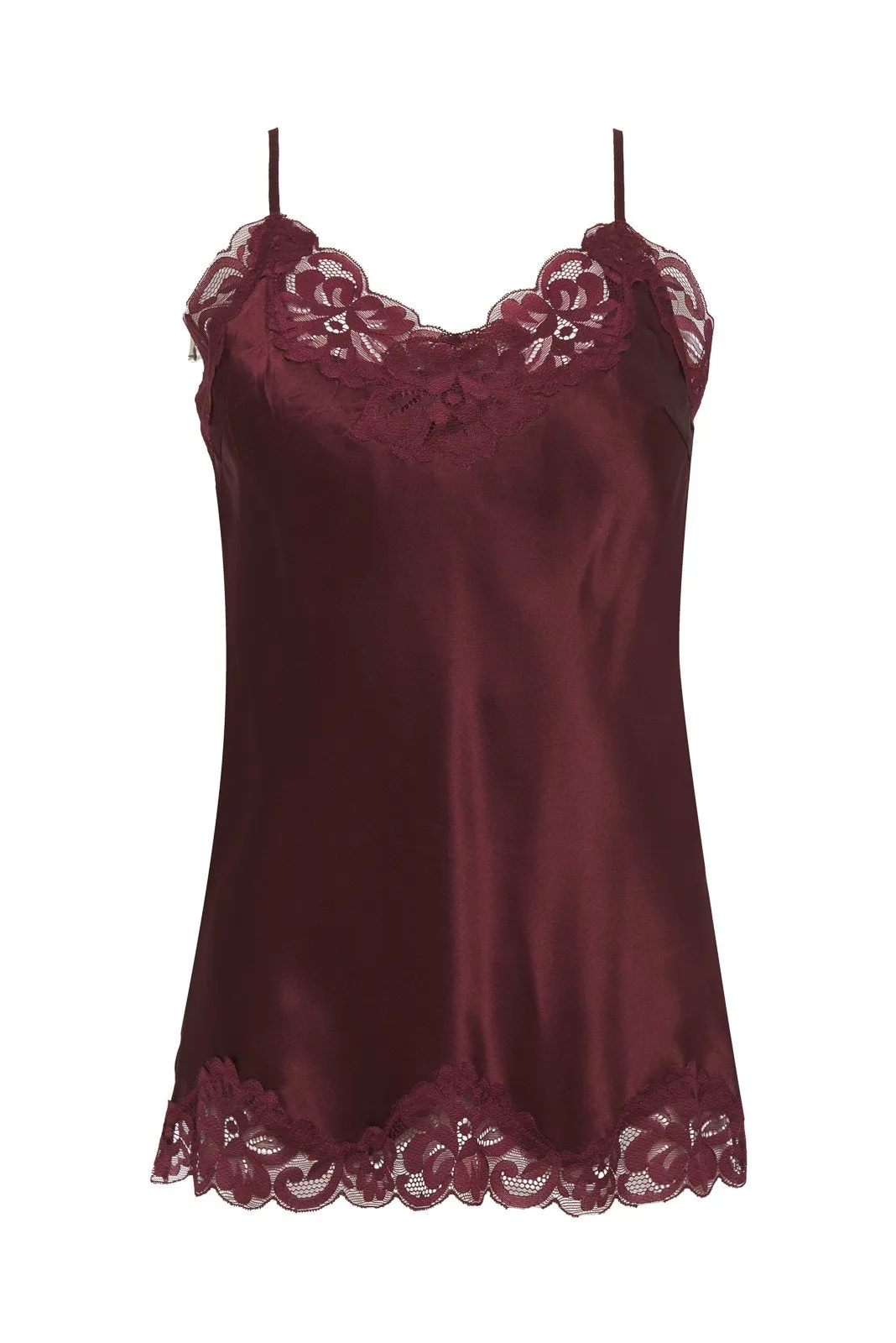 Floral Lace Silk Cami Bordeaux