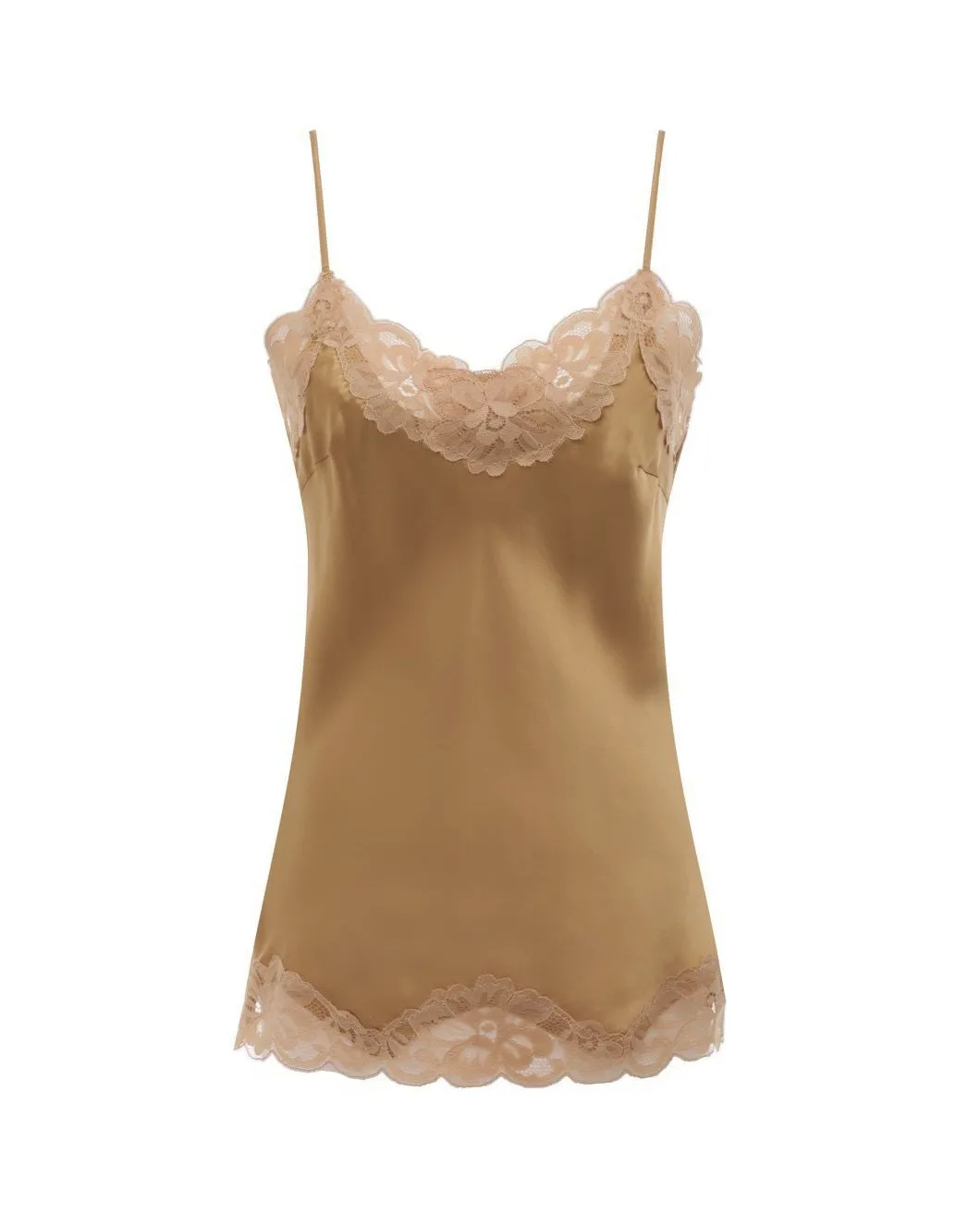 Floral Lace Silk Cami Camel