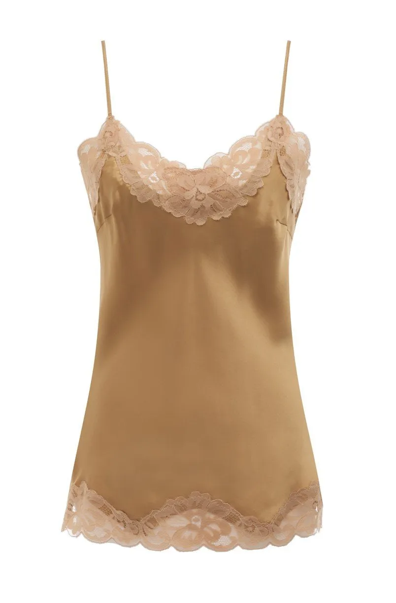 Floral Lace Silk Cami Camel