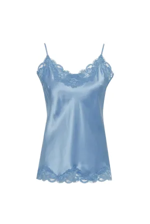 Floral Lace Silk Cami - Cerulean Blue