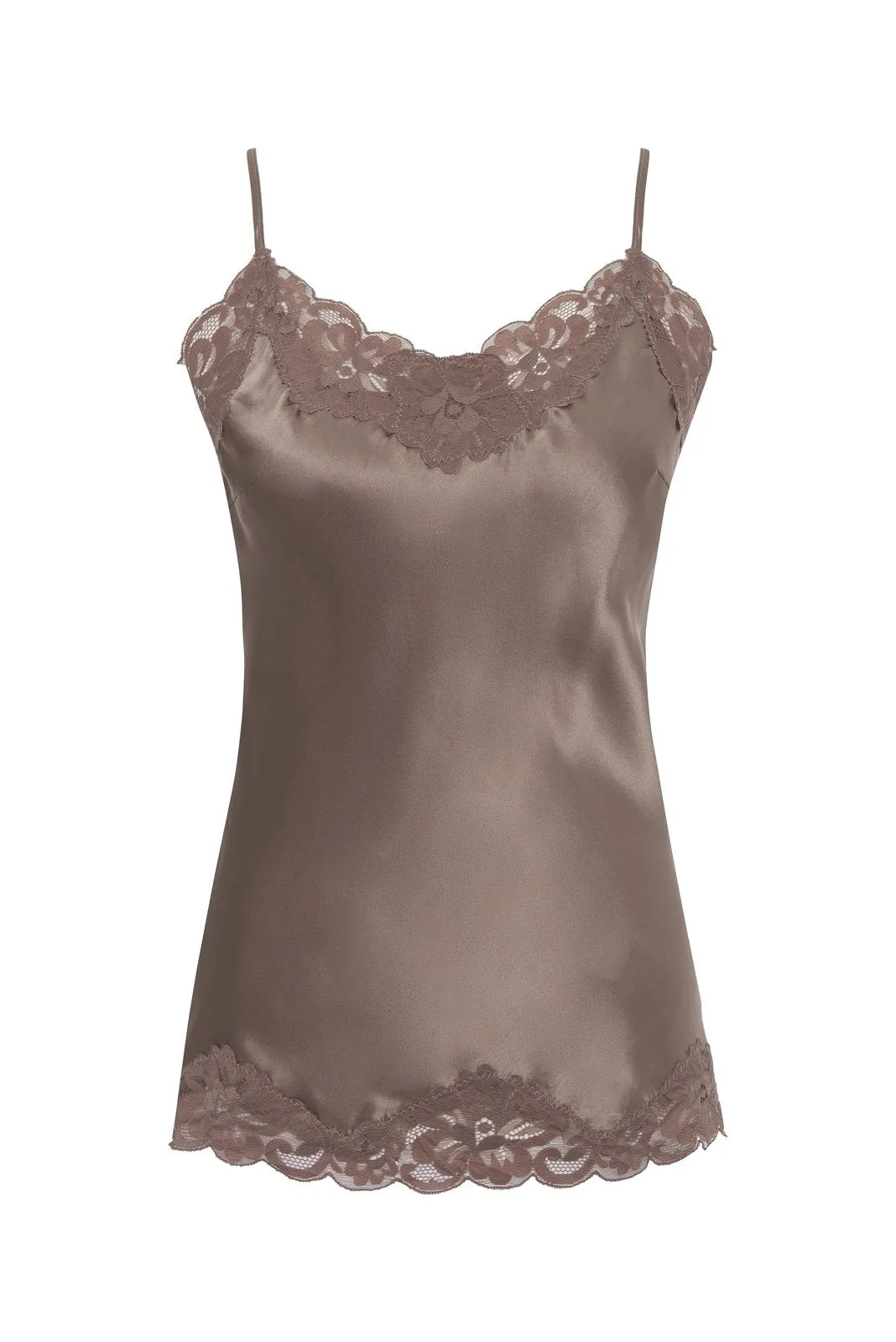 Floral Lace Silk Cami Taupe