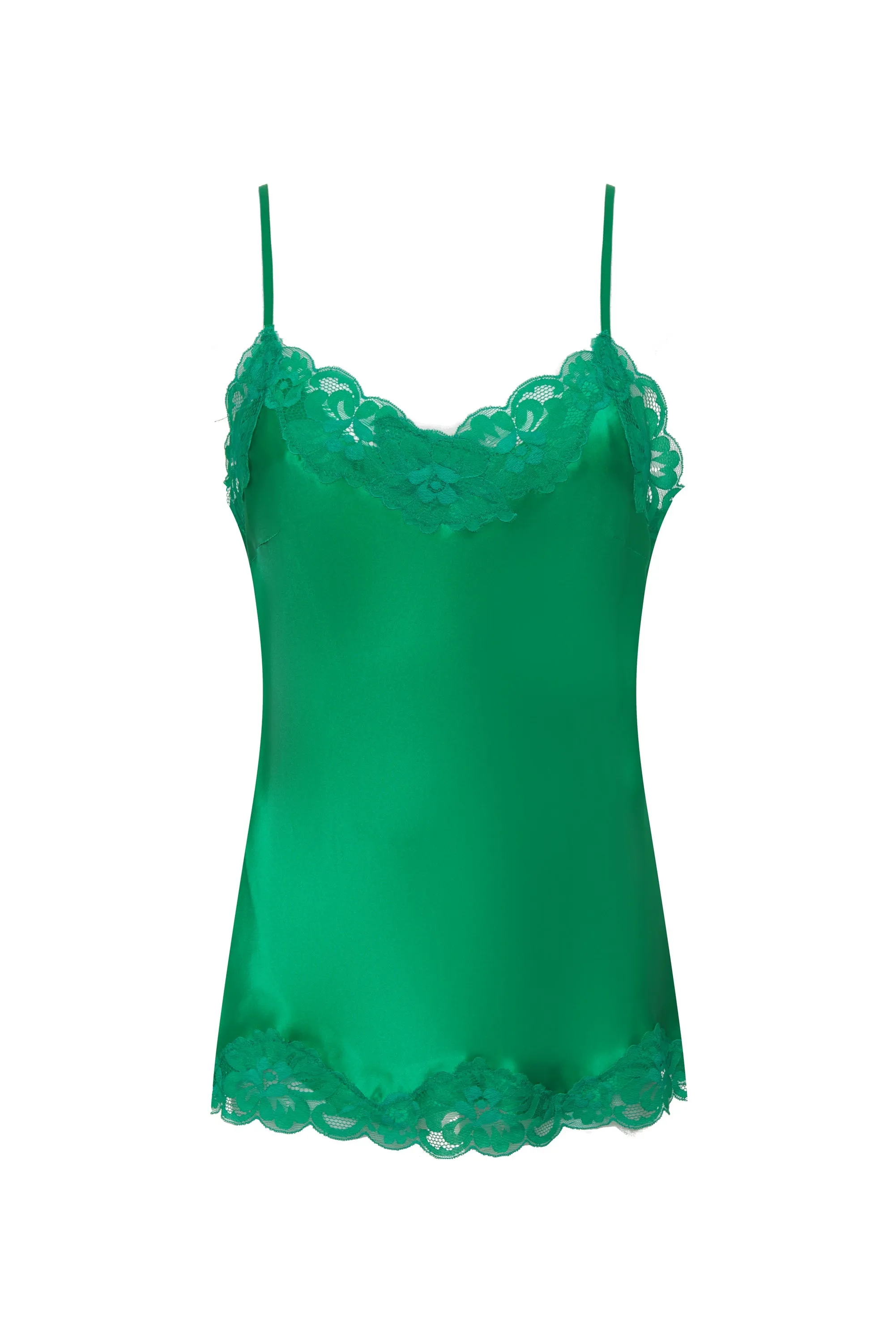 Floral Lace Silk Cami Tourmaline Green