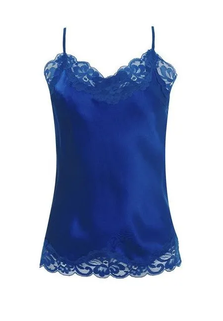 Floral Lace Silk Cami True Blue
