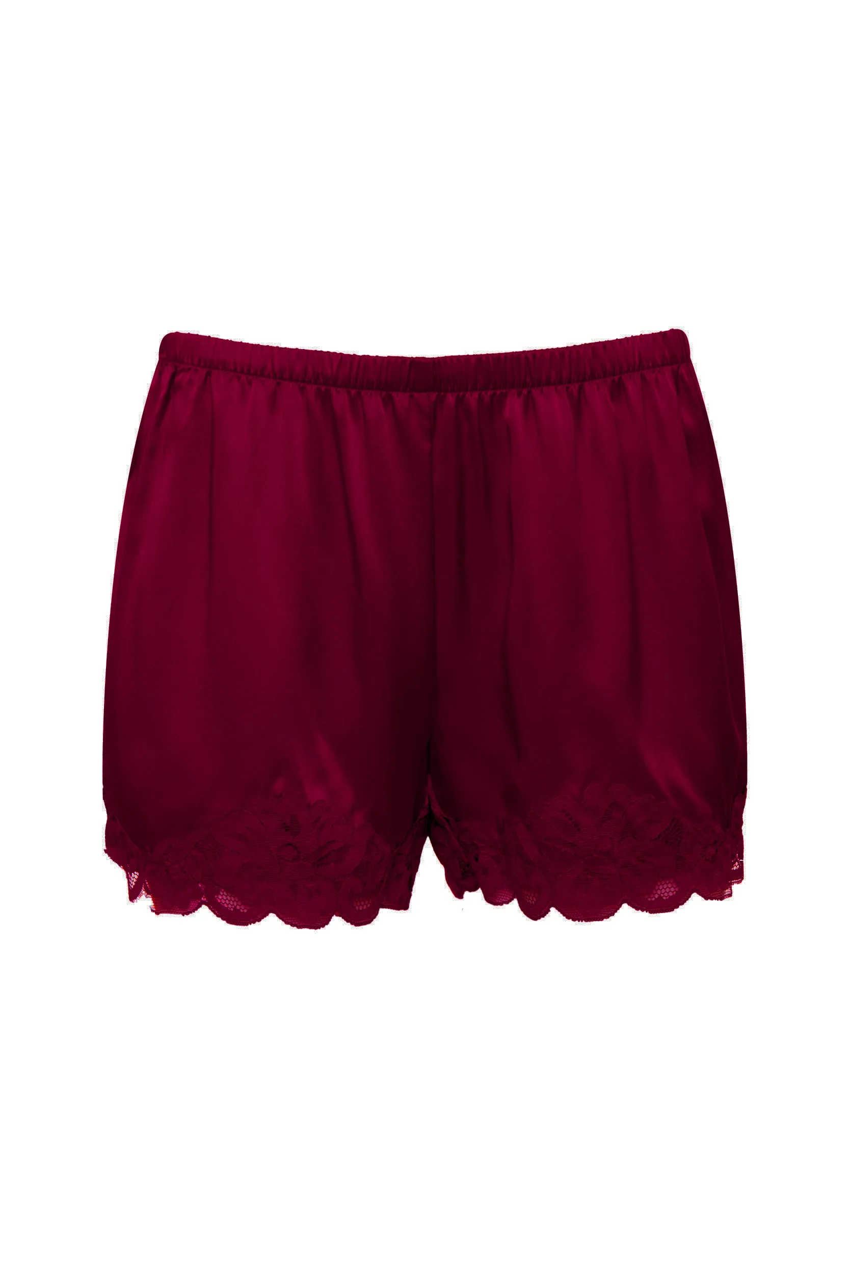 Floral Lace Silk Shorts Burgundy