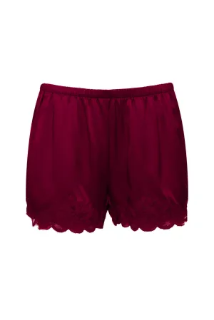 Floral Lace Silk Shorts Burgundy