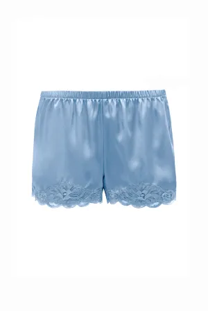 Floral Lace Silk Shorts - Cerulean Blue