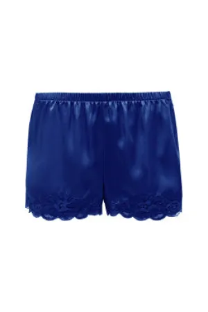 Floral Lace Silk Shorts Night Blue