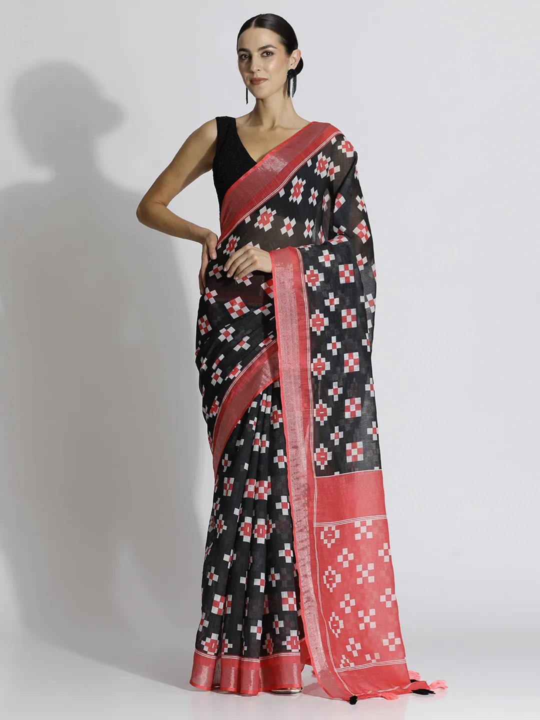Geometric Printed Daily Wear Pure Linen Saree