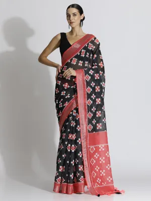 Geometric Printed Daily Wear Pure Linen Saree