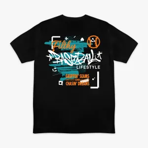 Graffiti Tee - Aqua/Orange