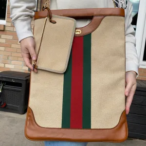Gucci Interlocking GG Canvas Shoulder Bag with Gold Link Chain