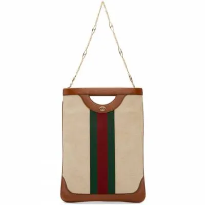 Gucci Interlocking GG Canvas Shoulder Bag with Gold Link Chain