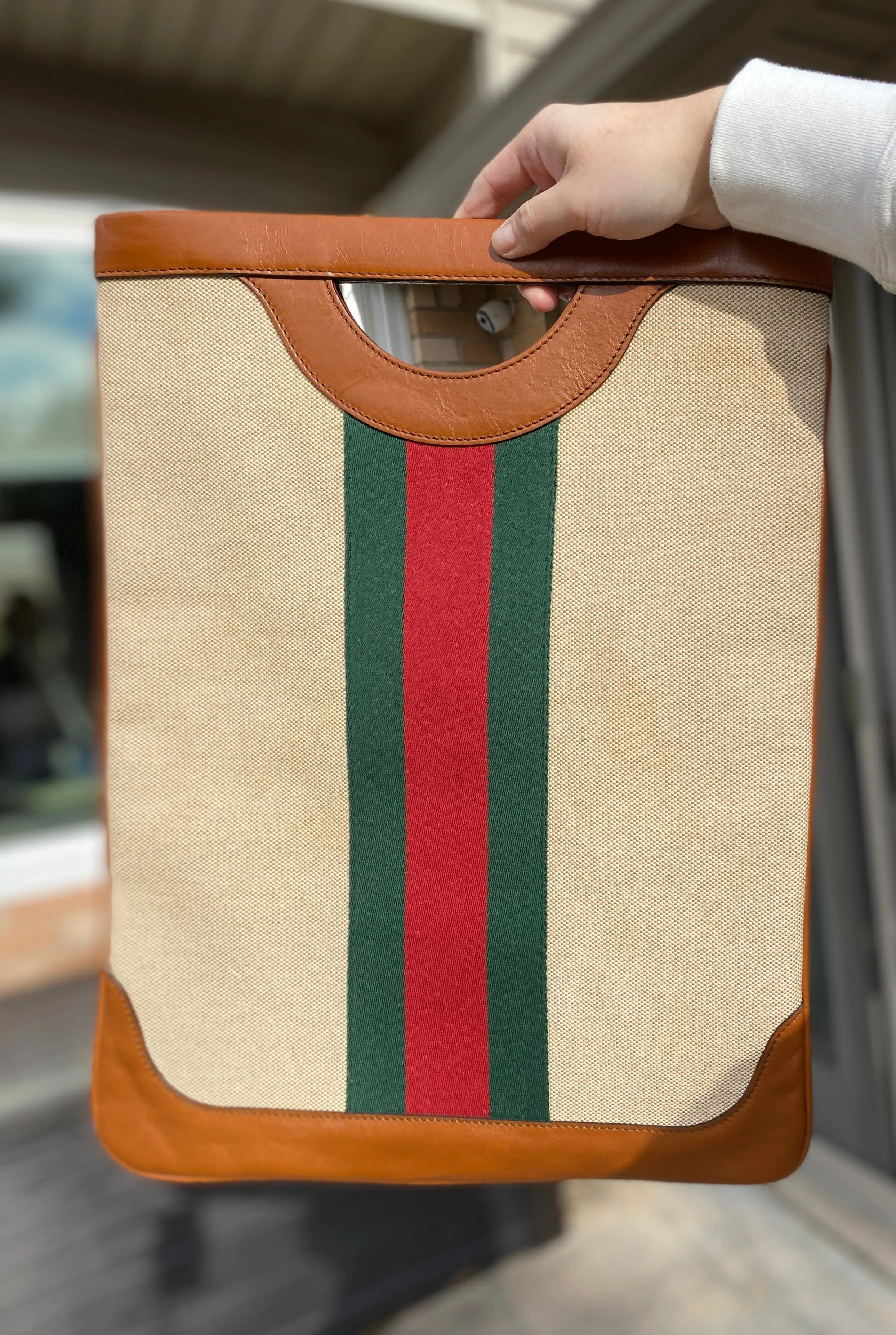 Gucci Interlocking GG Canvas Shoulder Bag with Gold Link Chain