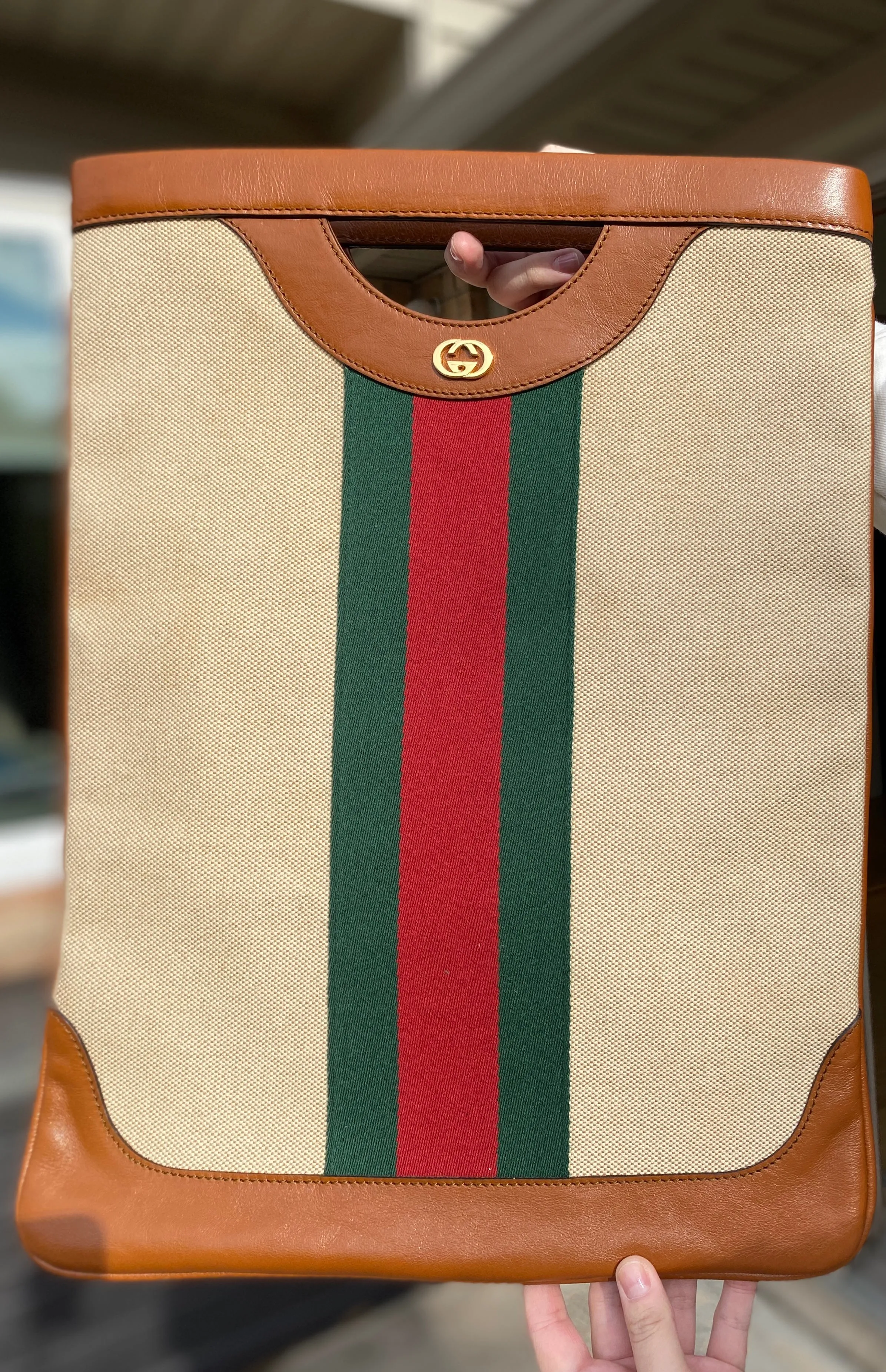 Gucci Interlocking GG Canvas Shoulder Bag with Gold Link Chain