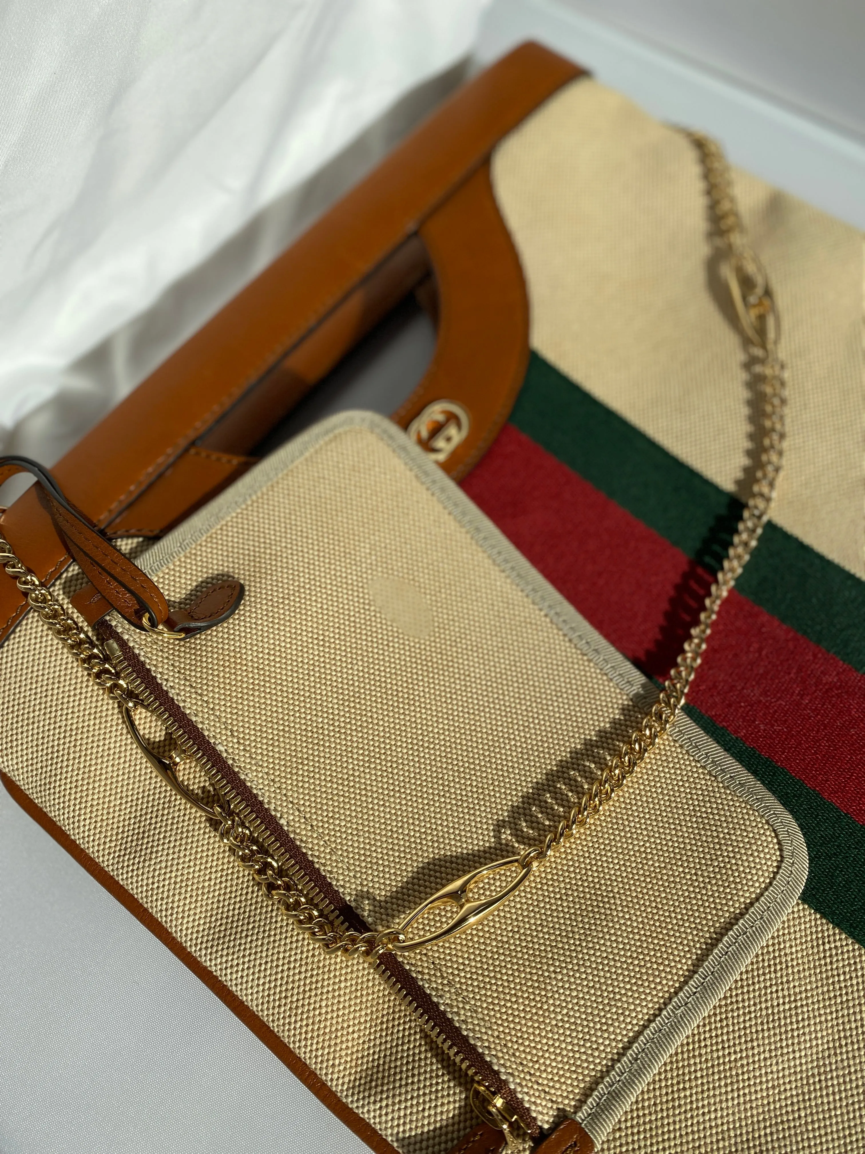Gucci Interlocking GG Canvas Shoulder Bag with Gold Link Chain