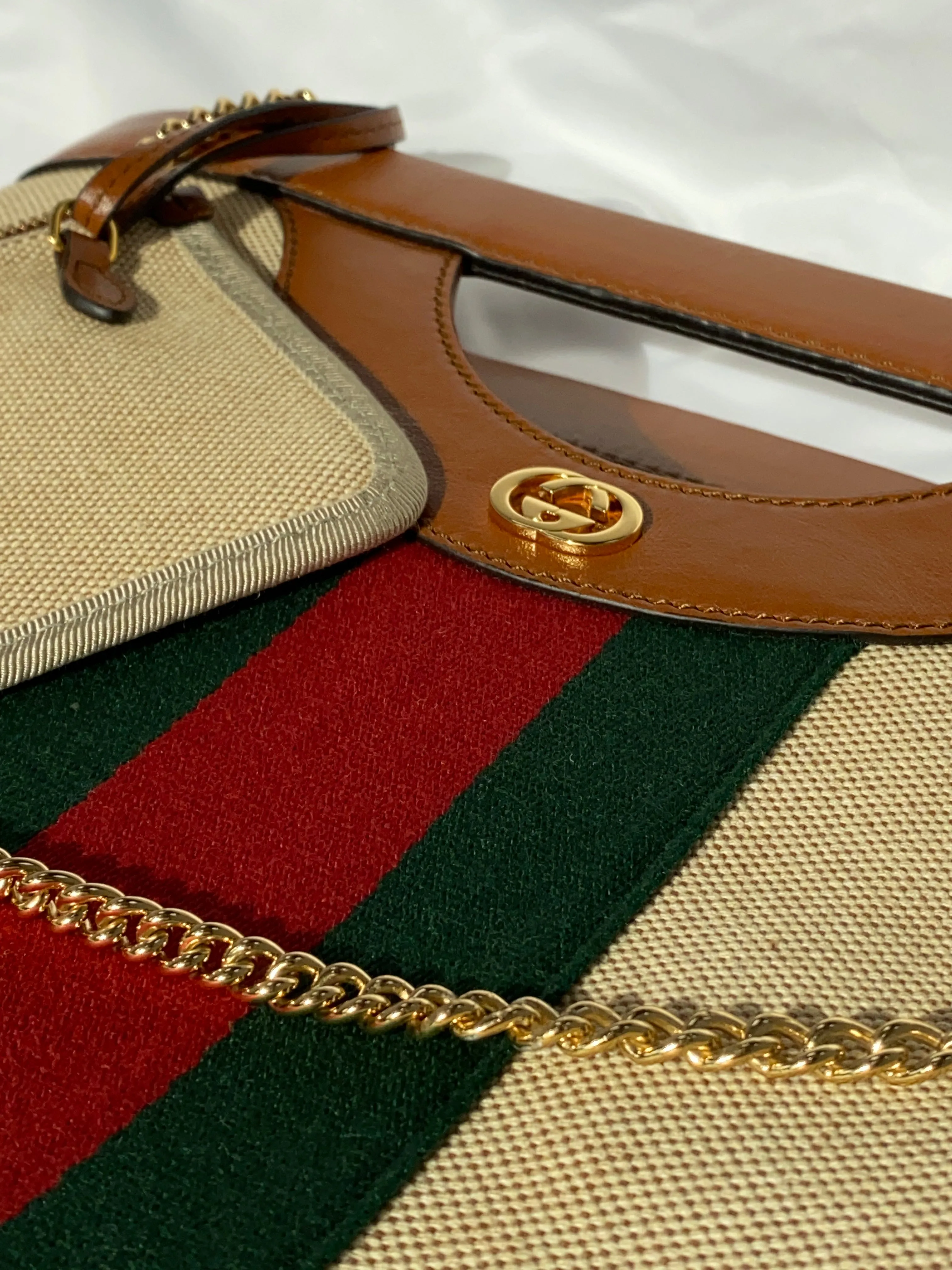 Gucci Interlocking GG Canvas Shoulder Bag with Gold Link Chain