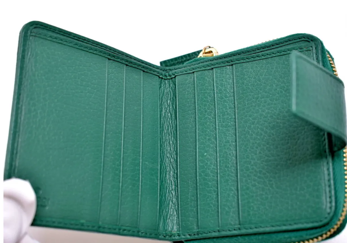 Gucci Original GG Canvas French Wallet in Beige and Emerald Green