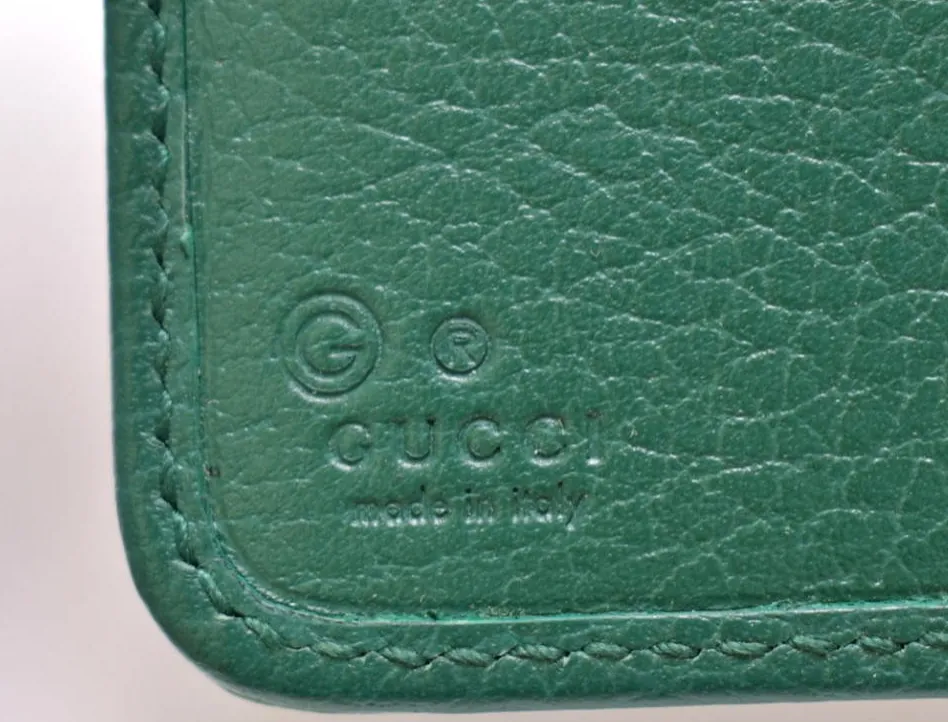 Gucci Original GG Canvas French Wallet in Beige and Emerald Green