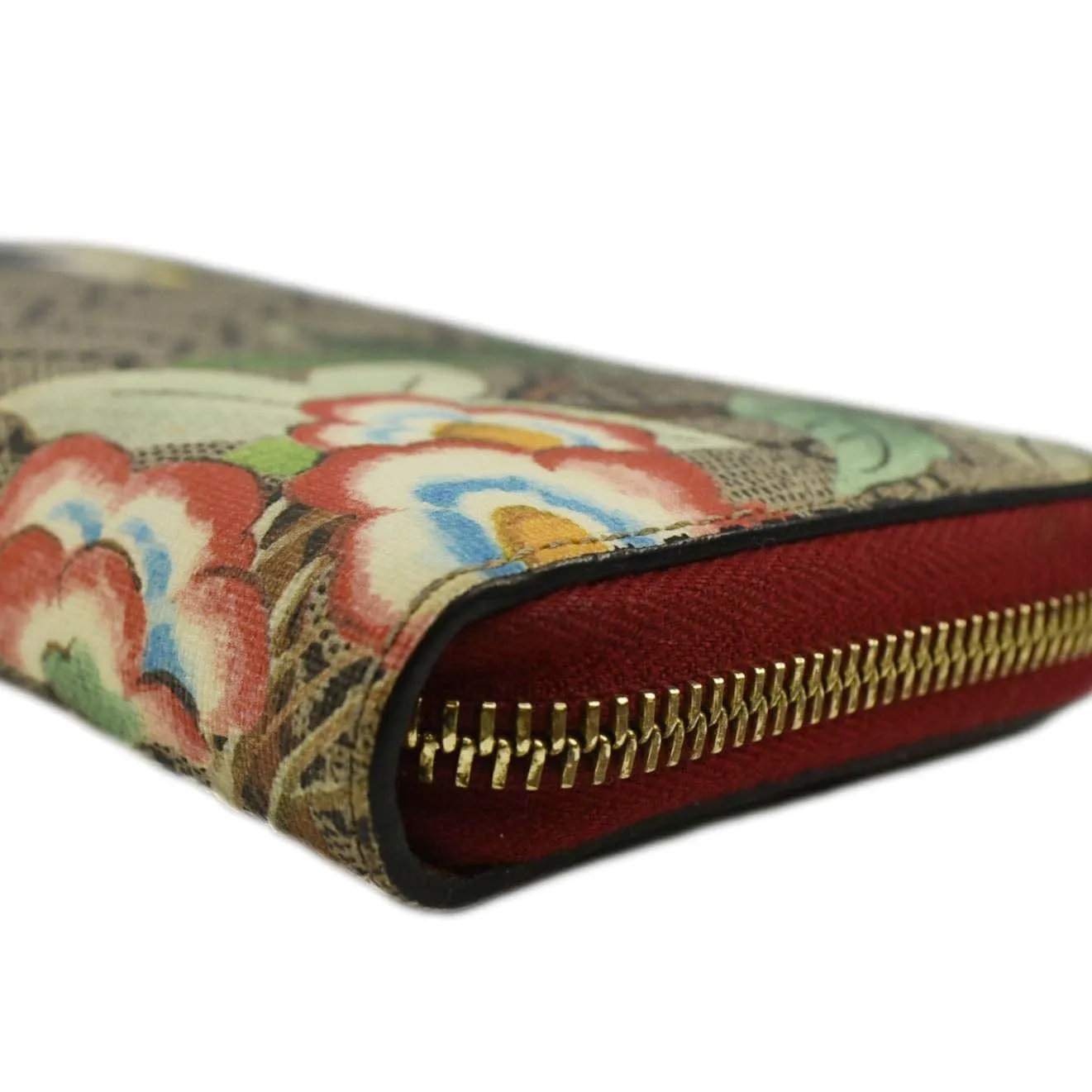 GUCCI Tian Print GG Canvas Zip Around Wallet Beige 424893