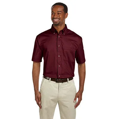 Harriton Mens Short-Sleeve Twill Shirt With Stain-Release