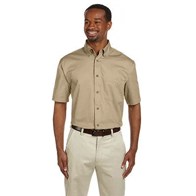 Harriton Mens Short-Sleeve Twill Shirt With Stain-Release