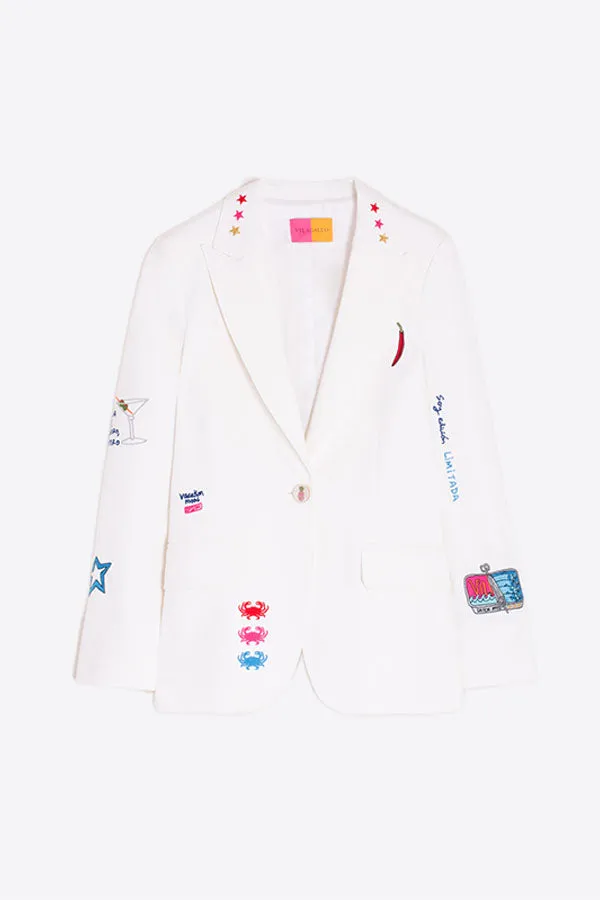 HEATHER WHITE EMBROIDERED BLAZER