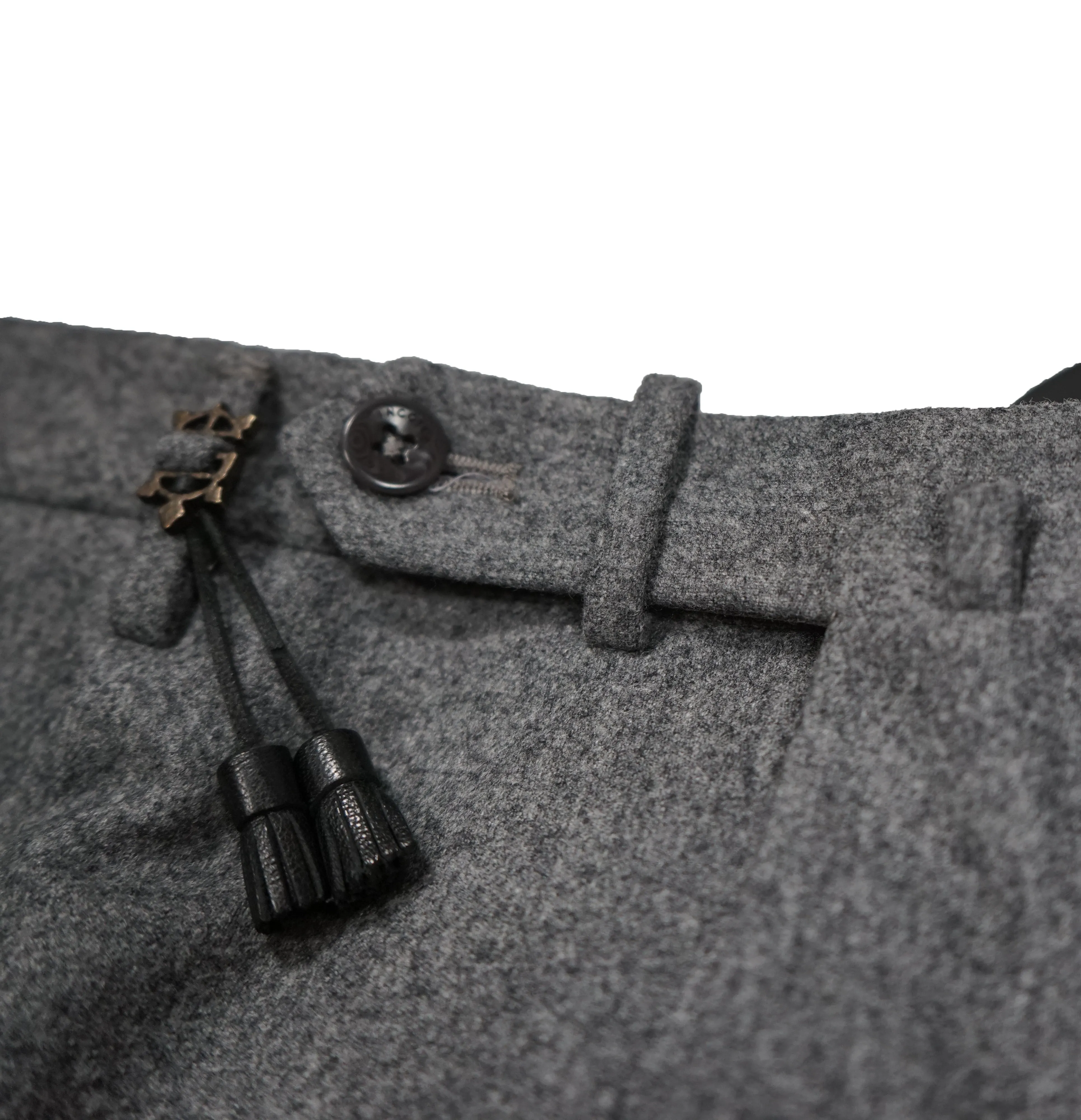INCOTEX - Logo Tassel Gray Slim Fit Flannel Dress Pants Super 100’s - 33W