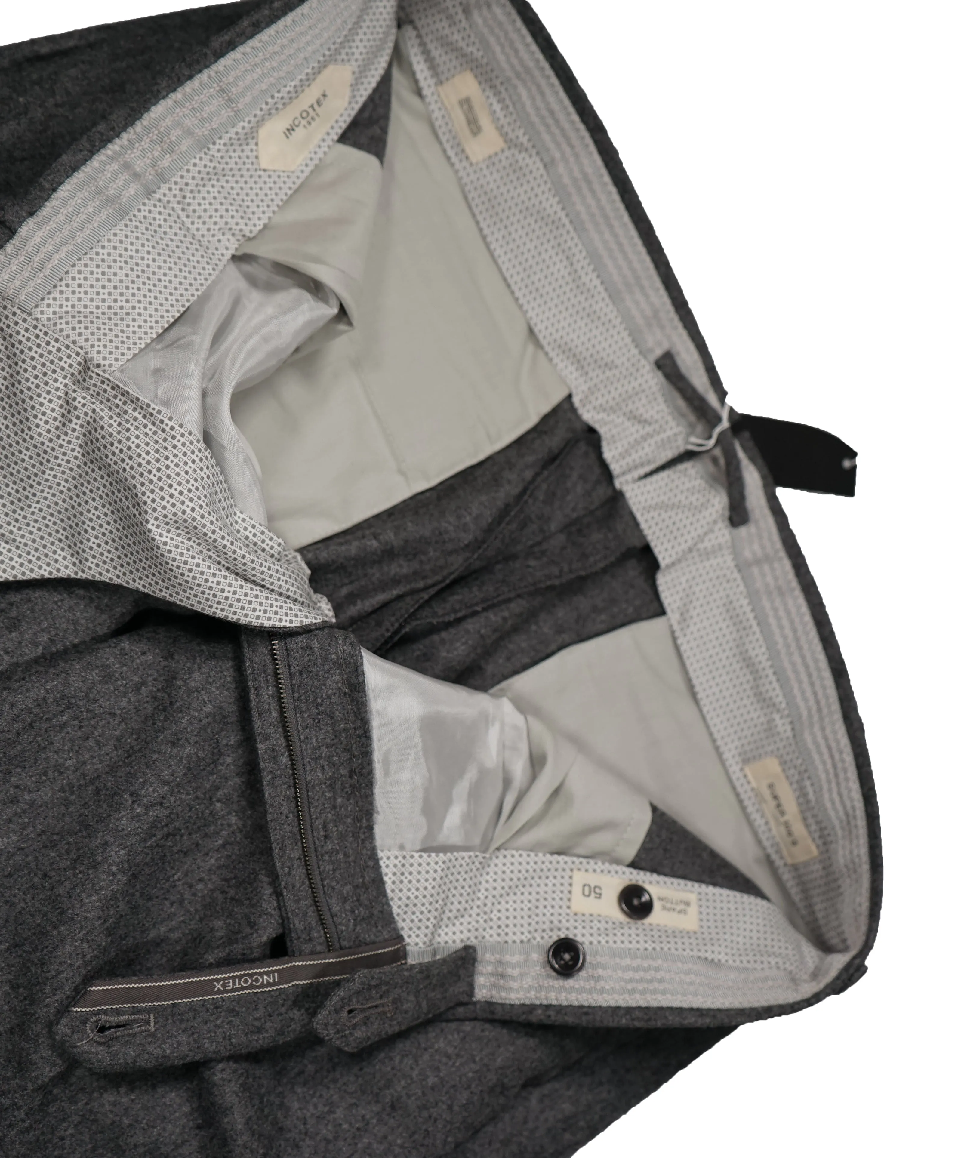 INCOTEX - Logo Tassel Gray Slim Fit Flannel Dress Pants Super 100’s - 33W