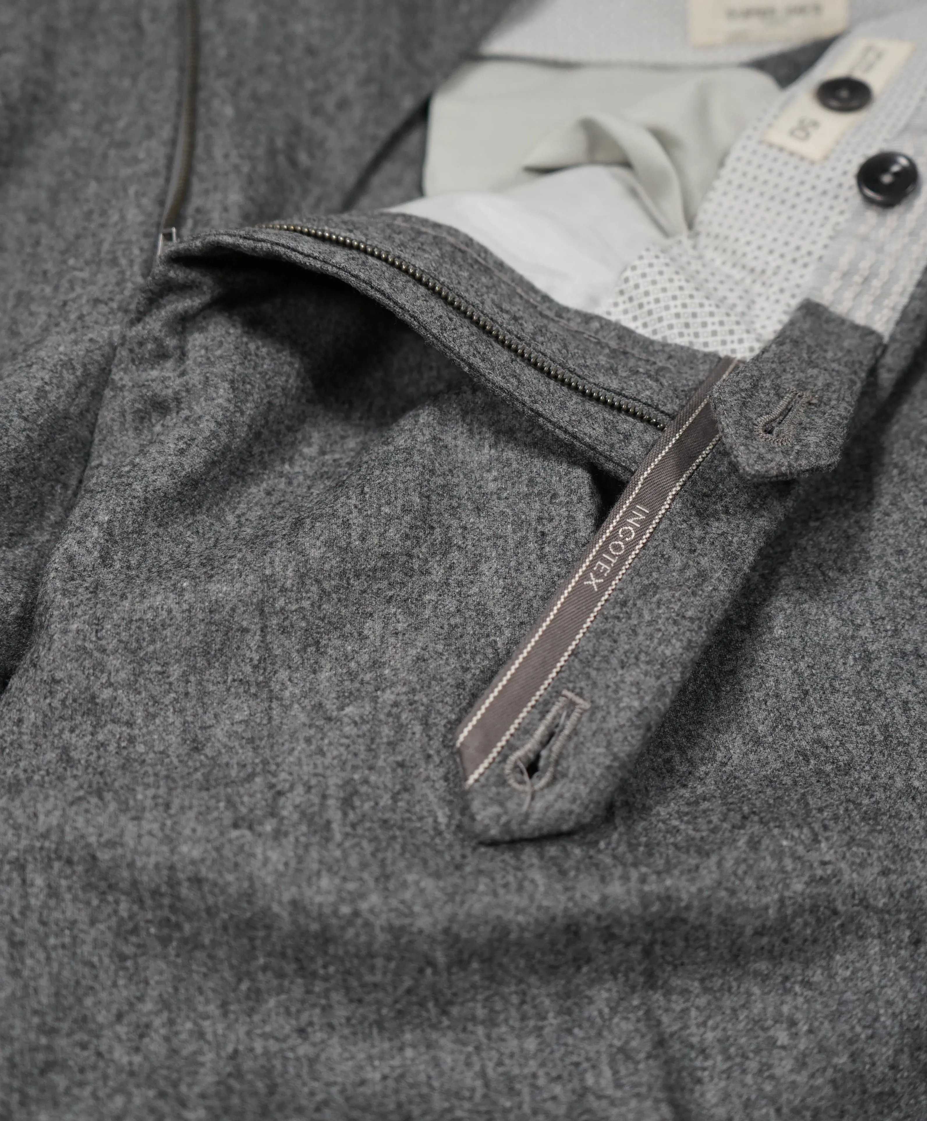 INCOTEX - Logo Tassel Gray Slim Fit Flannel Dress Pants Super 100’s - 33W