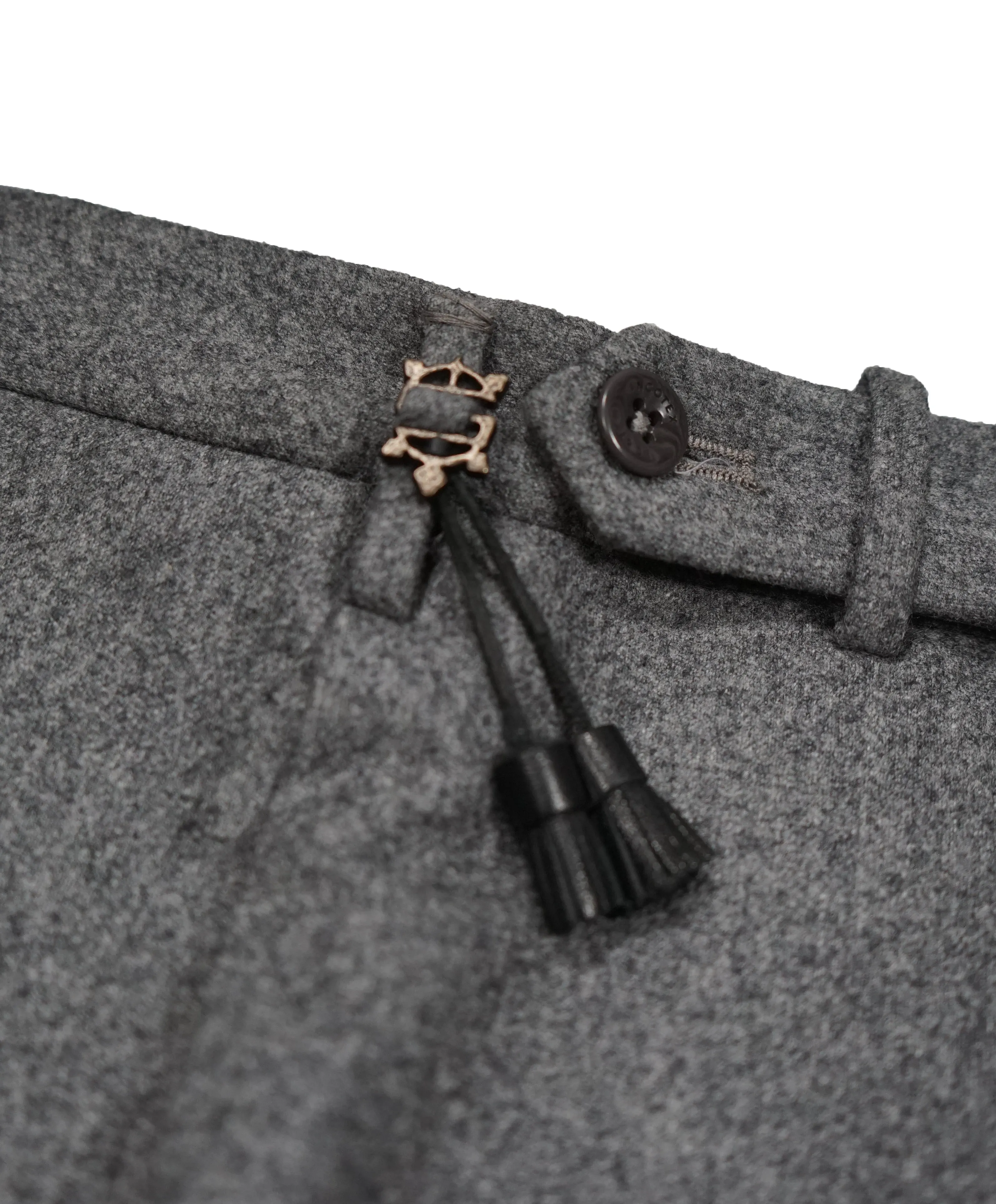 INCOTEX - Logo Tassel Gray Slim Fit Flannel Dress Pants Super 100’s - 33W