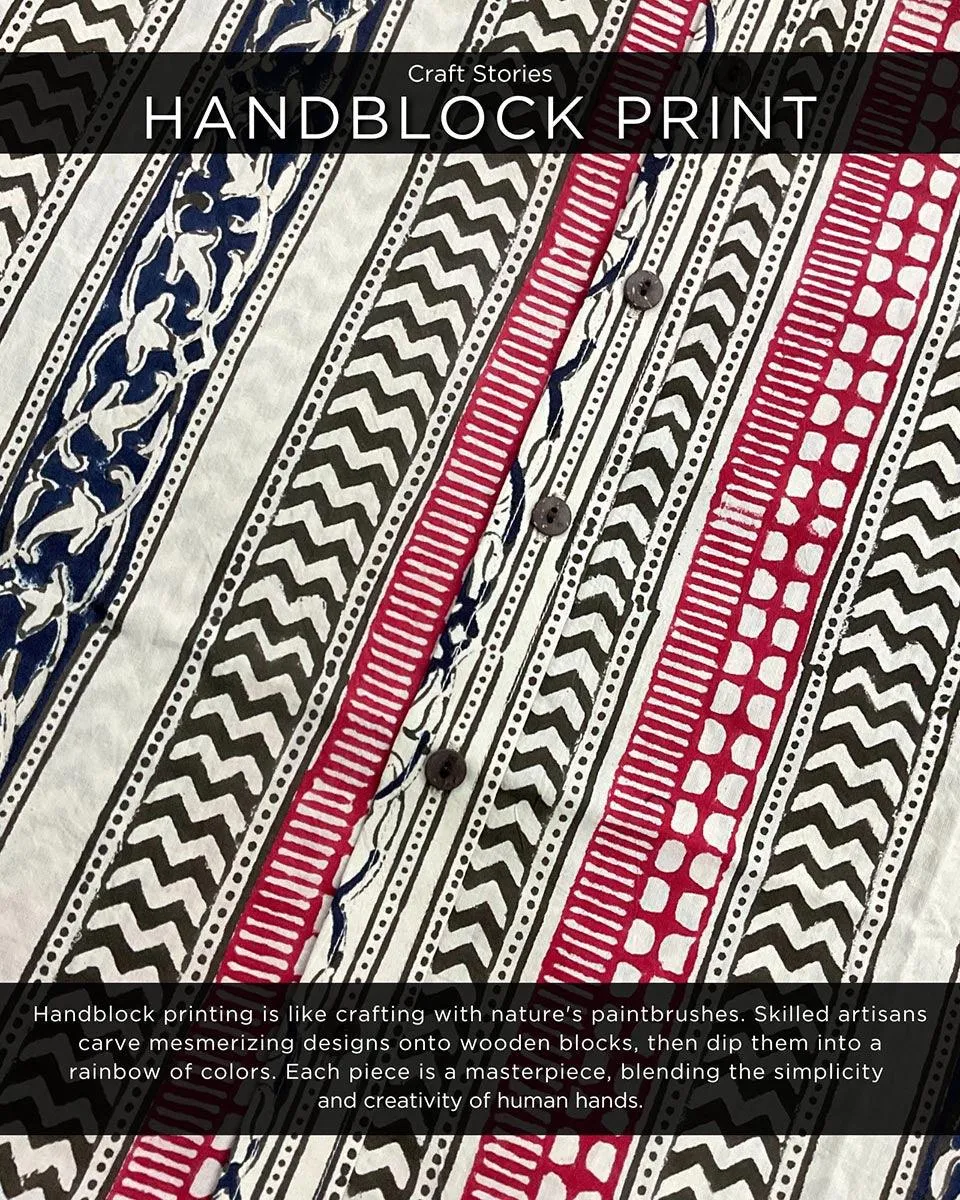 Ivory Block-Printed Men's Shirt