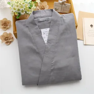Japanese 100% Gauze Cotton Kimono Robes Men Pajamas Sets Simple Short Sleeve Trousers Bathrobes Men Plus Size