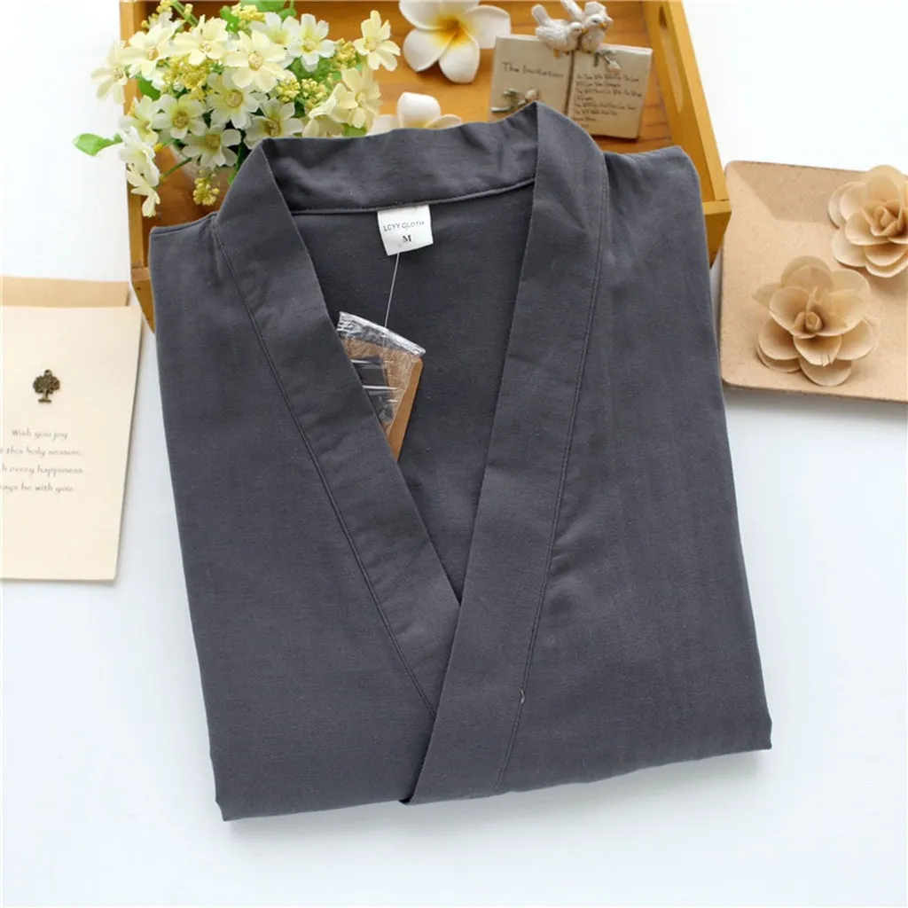Japanese 100% Gauze Cotton Kimono Robes Men Pajamas Sets Simple Short Sleeve Trousers Bathrobes Men Plus Size