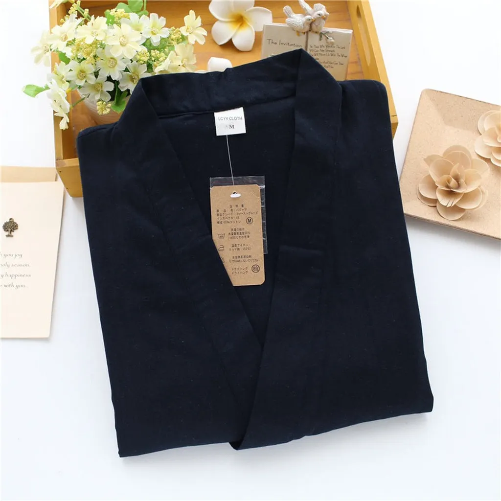 Japanese 100% Gauze Cotton Kimono Robes Men Pajamas Sets Simple Short Sleeve Trousers Bathrobes Men Plus Size
