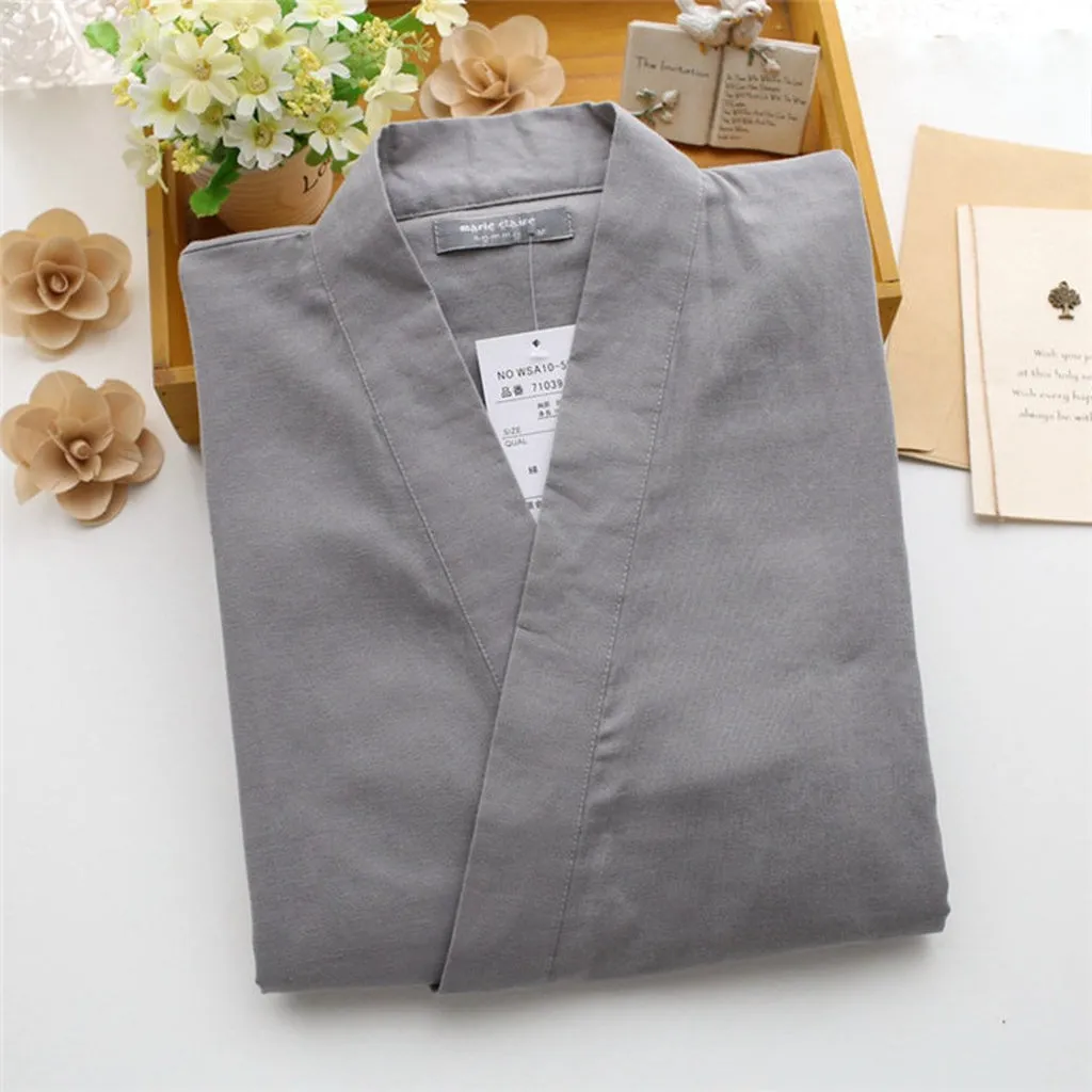Japanese 100% Gauze Cotton Kimono Robes Men Pajamas Sets Simple Short Sleeve Trousers Bathrobes Men Plus Size