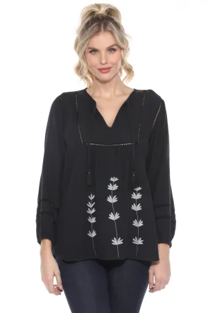 Johnny Was Calme Black Gauze Embroidered Tunic Top O21048