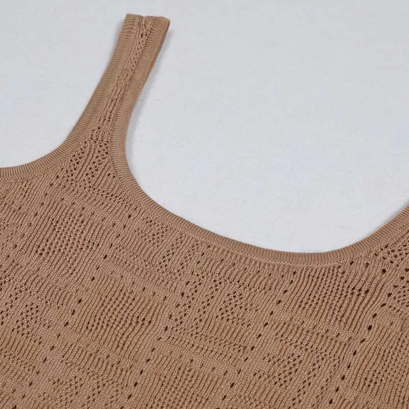 Knit Crop Top Khaki Cardigan   Midi Dress Set Two Pieces Dress Suit