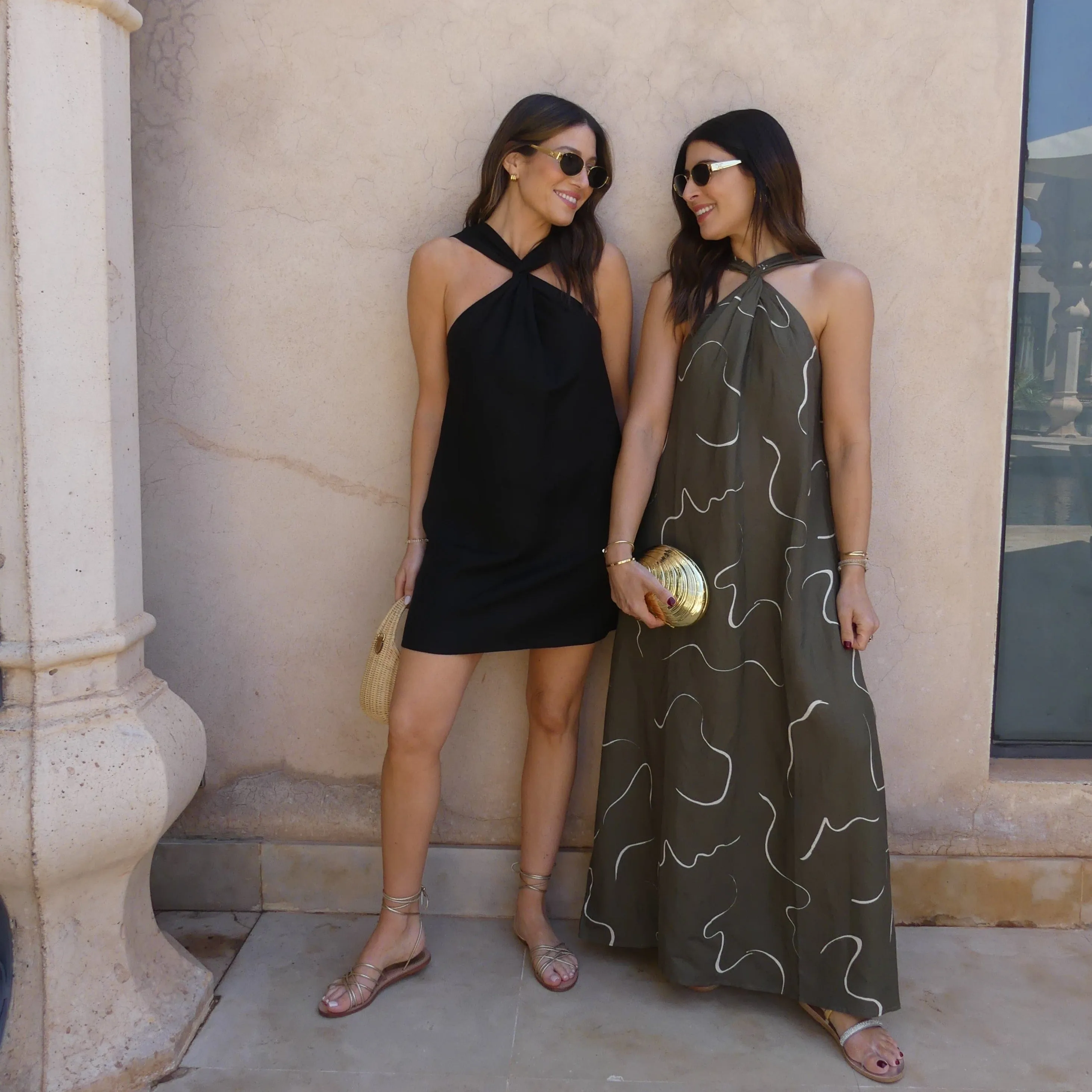 KNOT DETAIL MAXI DRESS - KHAKI MOVEMENT PRINT