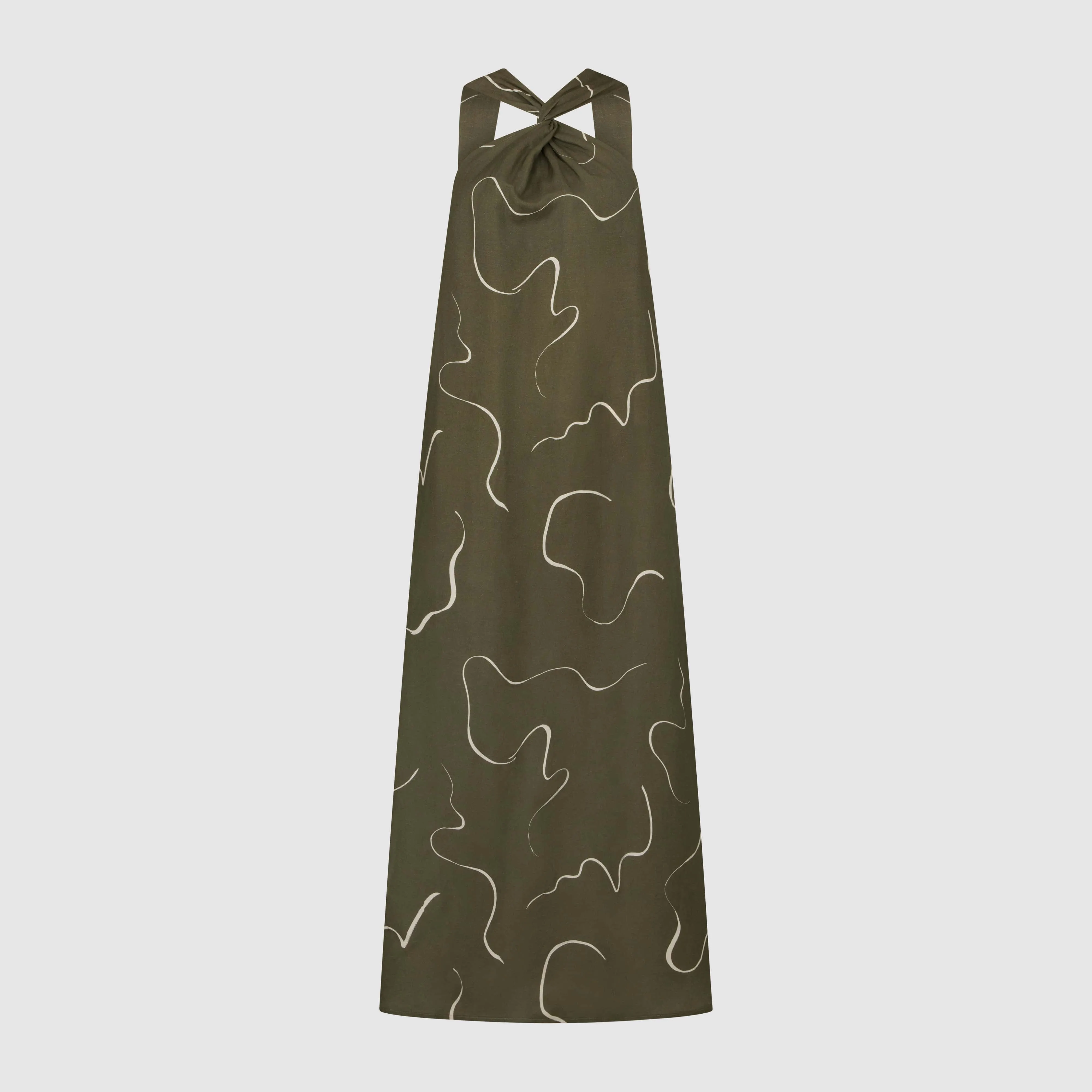 KNOT DETAIL MAXI DRESS - KHAKI MOVEMENT PRINT