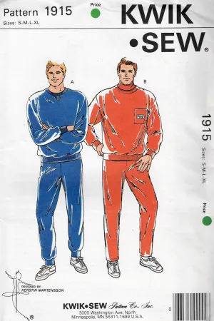 Kwik Sew 1915 Retro Mens Stretch Tracksuit 1980s Vintage Sewing Pattern Size S-XL UNCUT Factory Folded