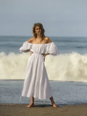 LAUREN Linen Dress With Puff Sleeves