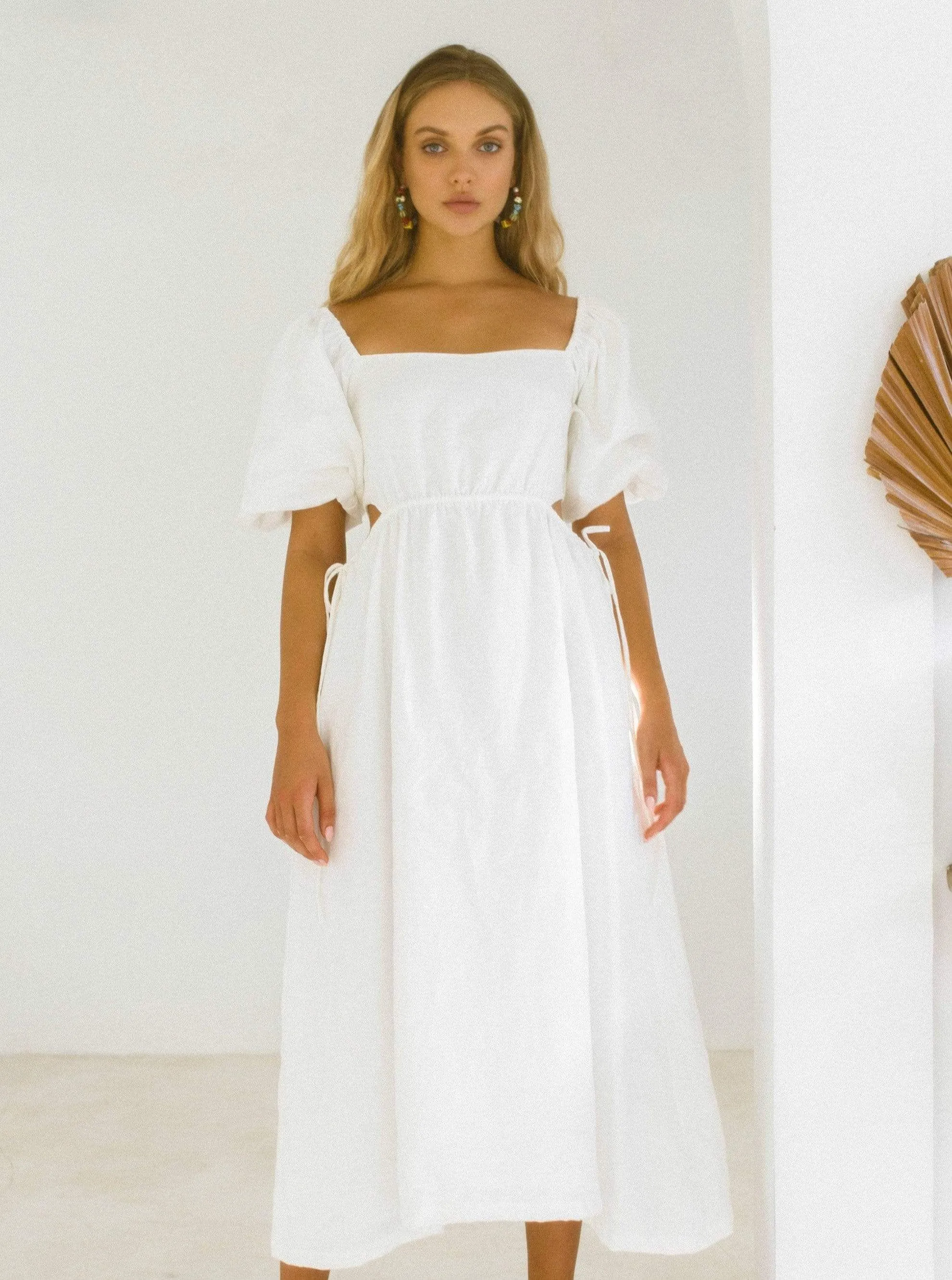 LAUREN Linen Dress With Puff Sleeves
